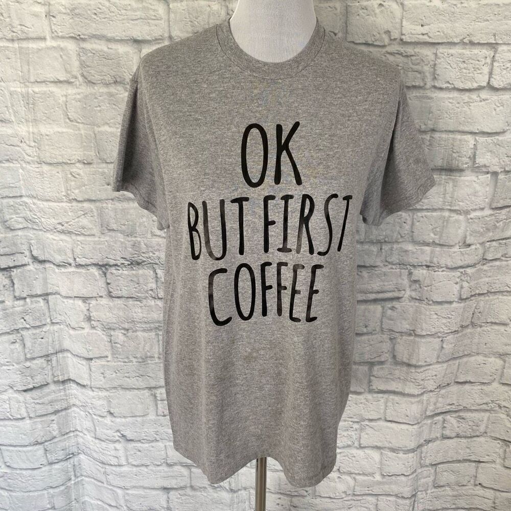 Women L Peaberrys coffee cafe short sleeve Crewneck shirt collectible grey